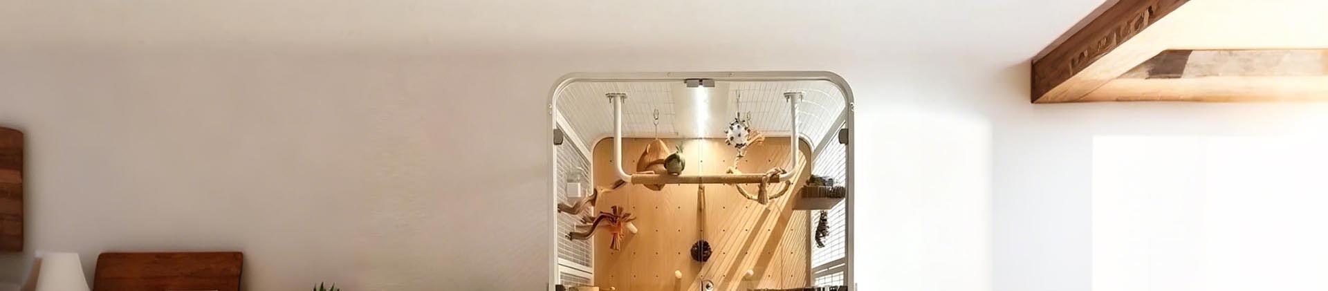 Handcrafted Metal and Wood Bird Cage for Indoor Use