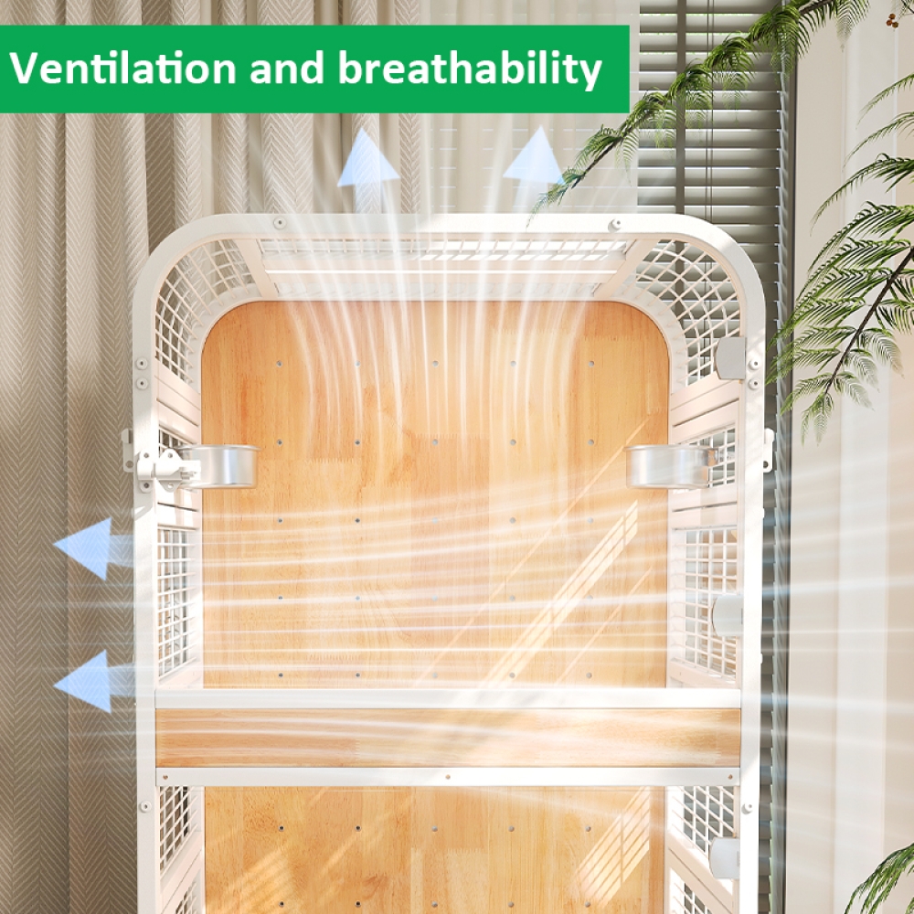 Luxury Indoor Bird Cage with Metal Frame and Solid Wood Base