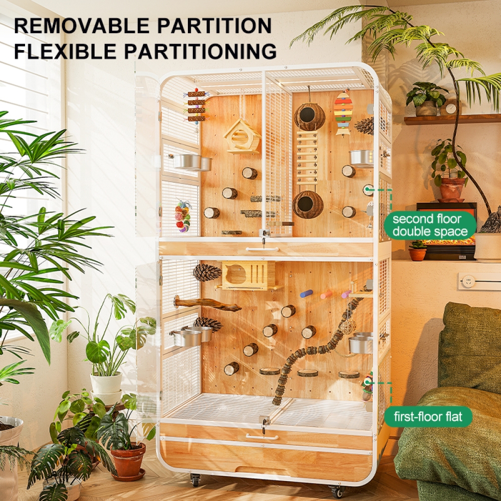 Luxury Metal & Wood Bird Cage for Parrots and Indoor Homes