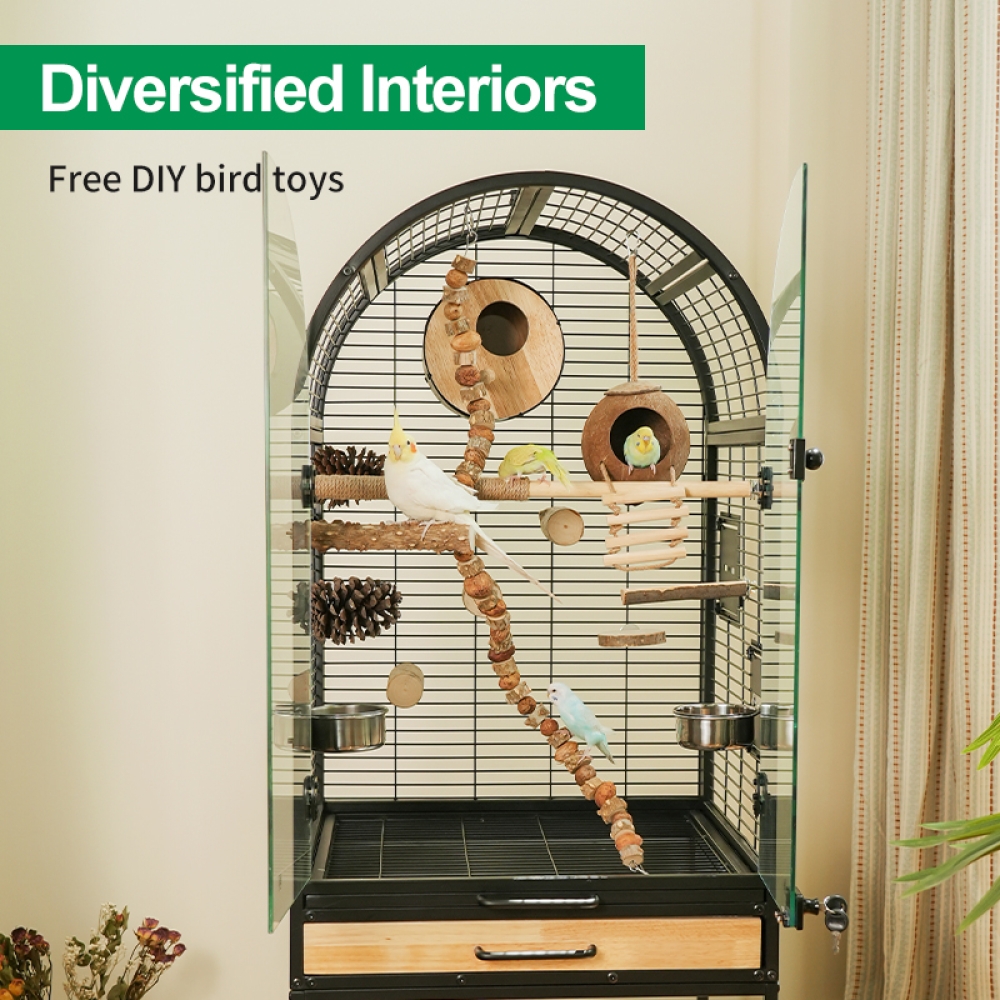 Premium Metal and Solid Wood Bird Cage – Modern Indoor Design