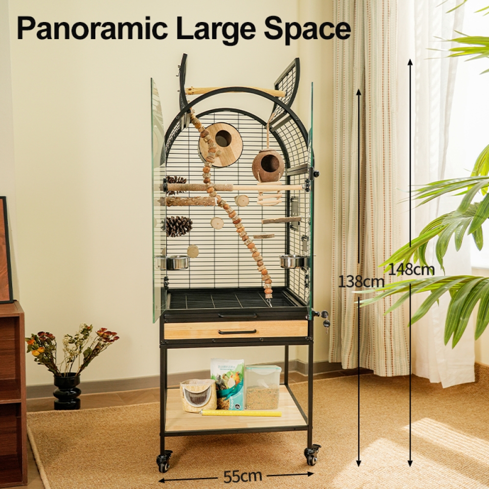 Premium Metal and Solid Wood Bird Cage – Modern Indoor Design