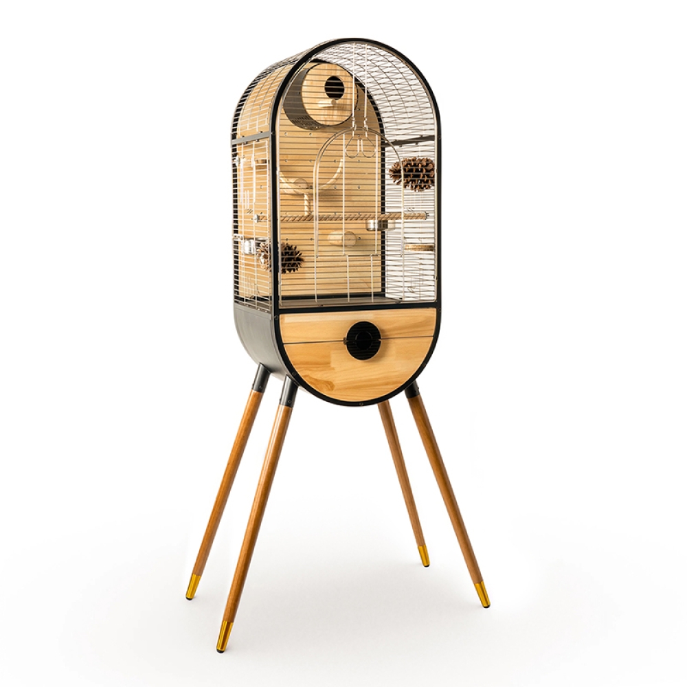 Premium Parrot Bird Cage Made of Metal and Natural Wood