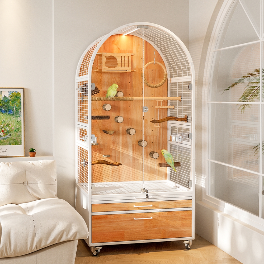 Luxury Metal & Solid Wood Bird Cage Premium Handmade Avian Residence