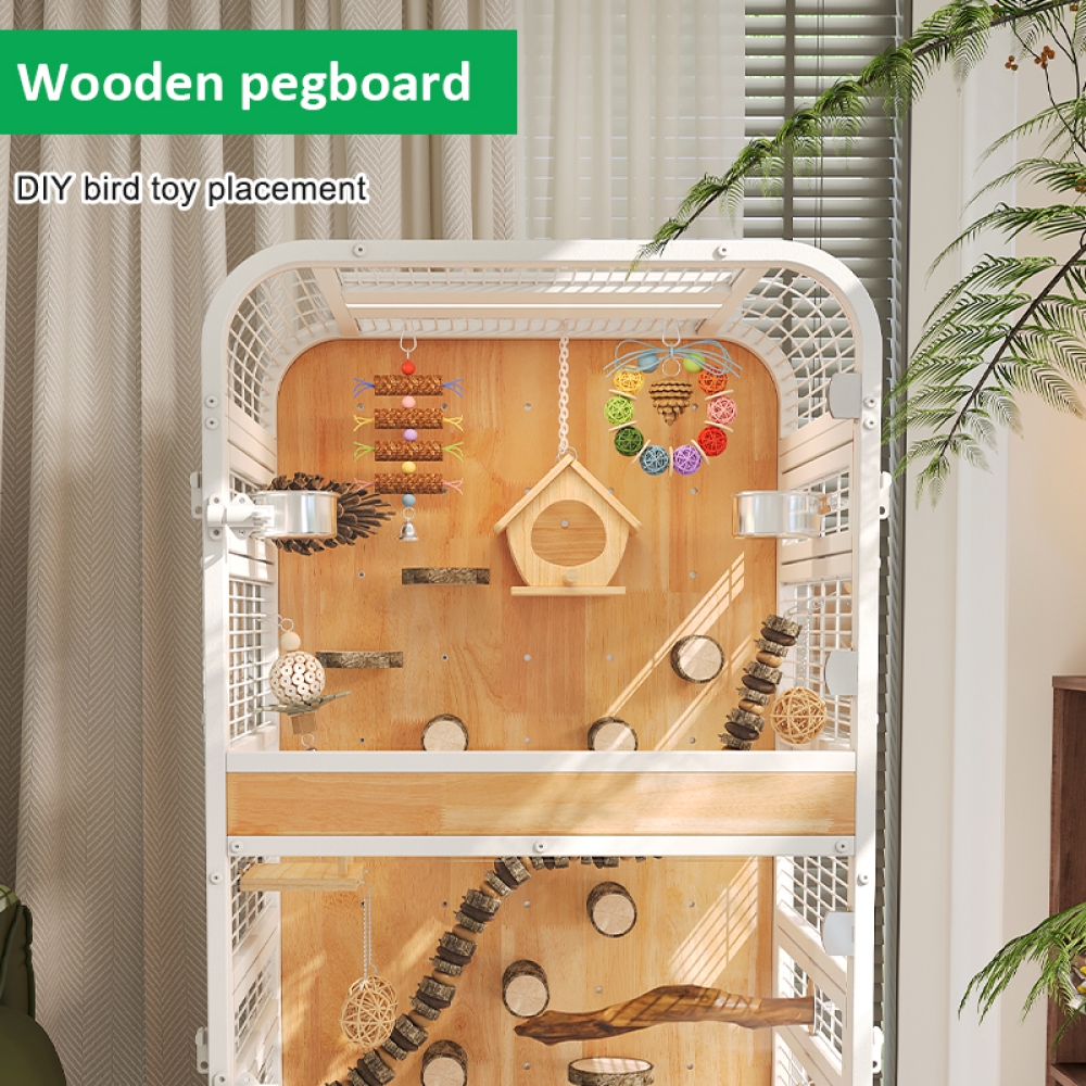 Luxury Indoor Bird Cage with Metal Frame and Solid Wood Base