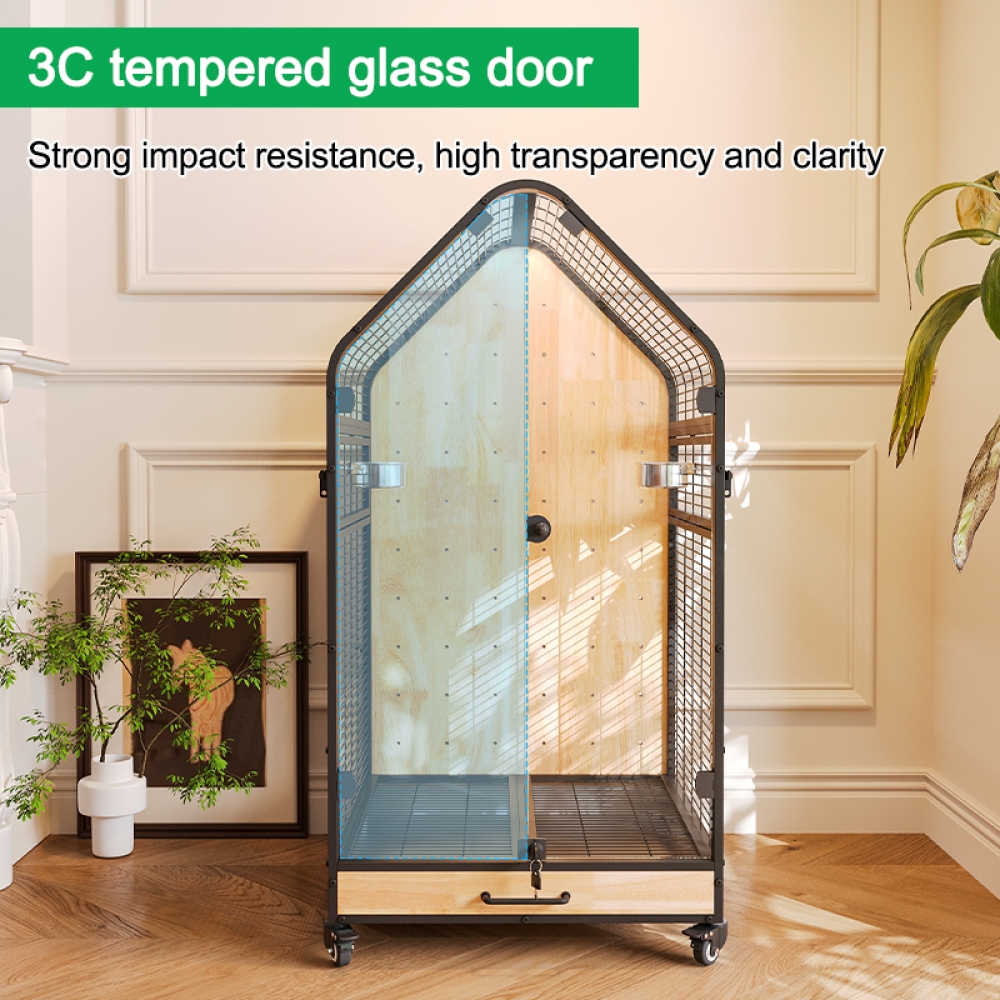 Elegant Metal & Wood Bird Cage for Parrots and Home Interiors