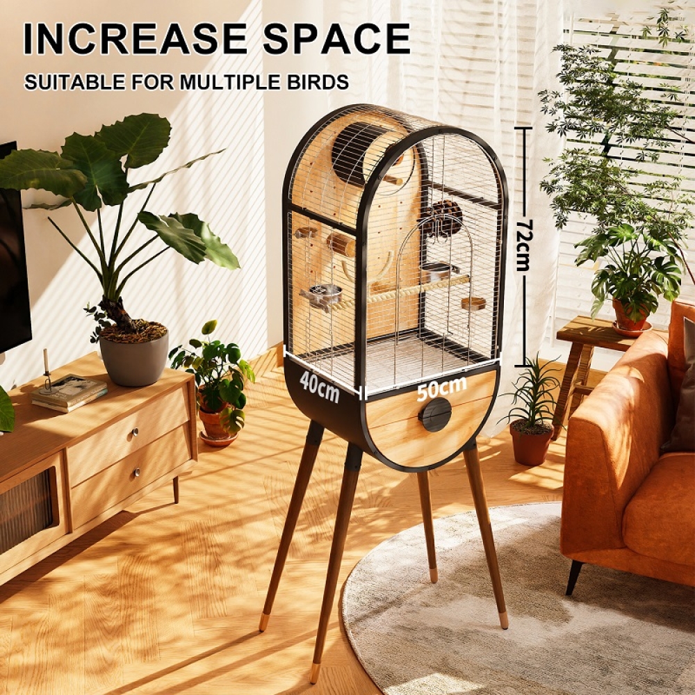Premium Parrot Bird Cage Made of Metal and Natural Wood